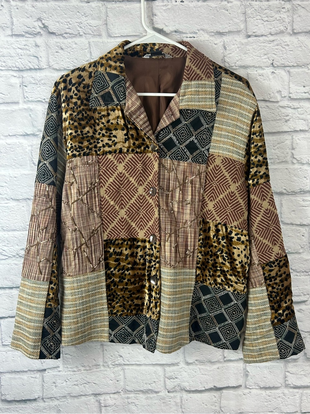 Stonebridge Signature Patchwork Leopard Velvet Jacket Blazer Size Large